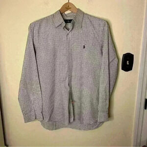 Ralph Lauren Classic Blue Windowpane Plaid Button Down Dress Shirt Size XL